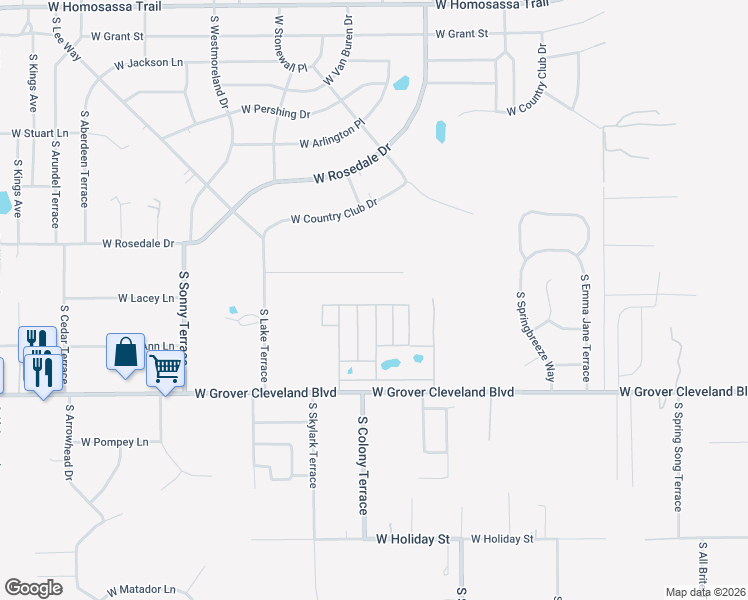 map of restaurants, bars, coffee shops, grocery stores, and more near 6595 West Robin Lane in Homosassa