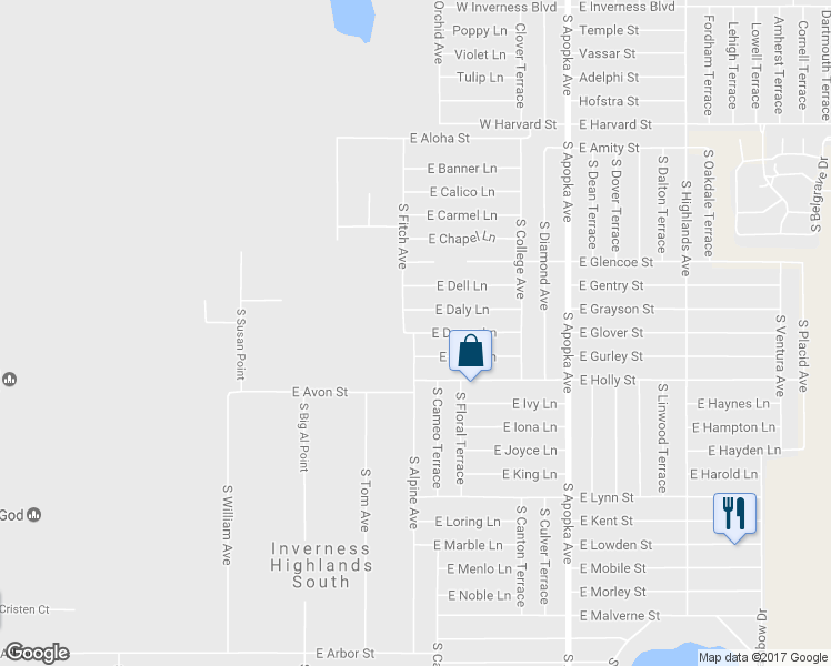 map of restaurants, bars, coffee shops, grocery stores, and more near 5993 East Devon Lane in Inverness