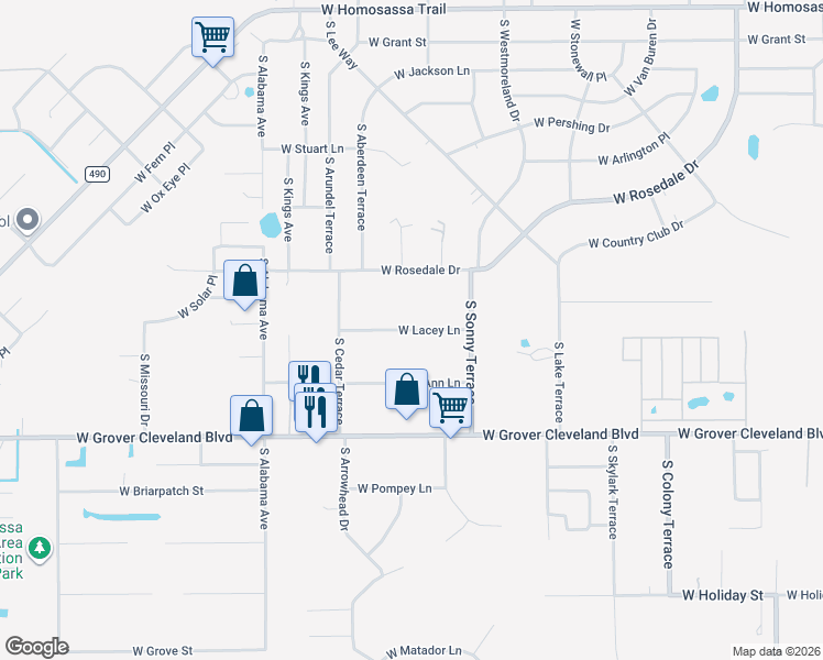 map of restaurants, bars, coffee shops, grocery stores, and more near 7229 West Lacey Lane in Homosassa