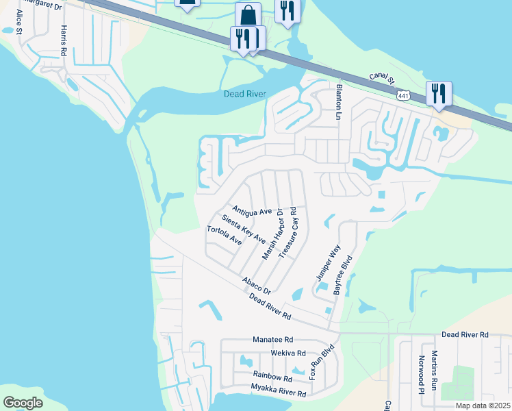 map of restaurants, bars, coffee shops, grocery stores, and more near 4517 Manica Drive in Tavares