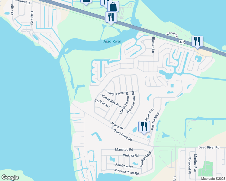 map of restaurants, bars, coffee shops, grocery stores, and more near 4518 Manica Drive in Tavares