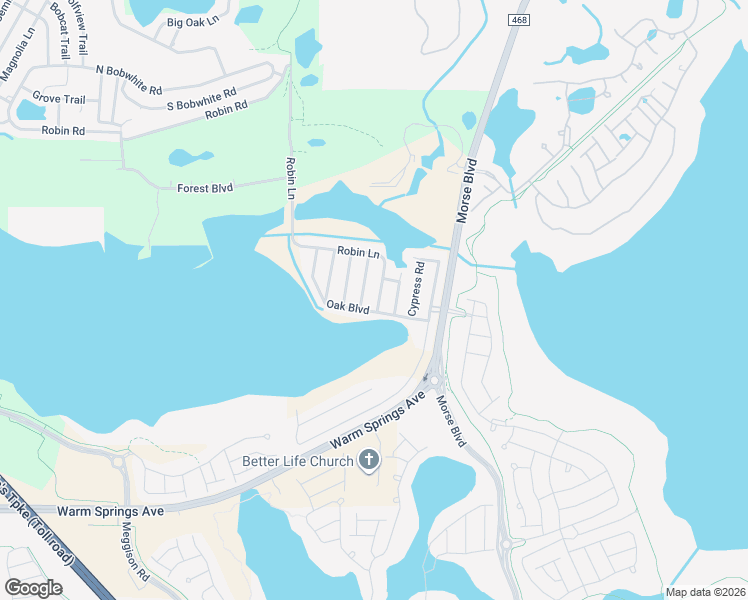 map of restaurants, bars, coffee shops, grocery stores, and more near 103 Robin Lane in Wildwood