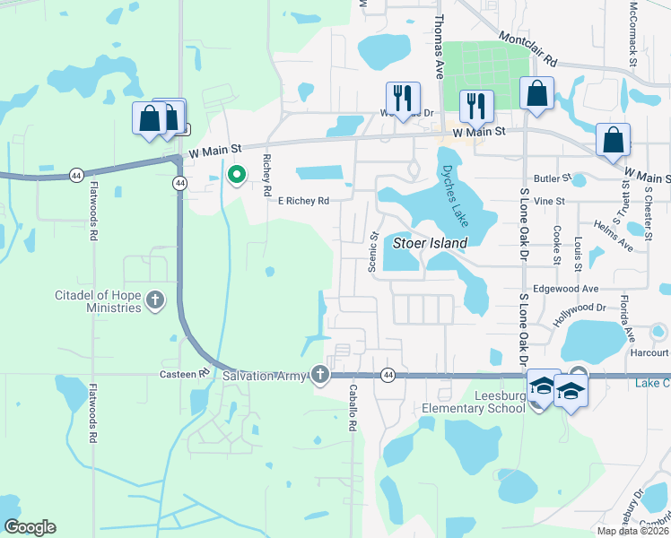 map of restaurants, bars, coffee shops, grocery stores, and more near 605 Old Colony Road in Leesburg