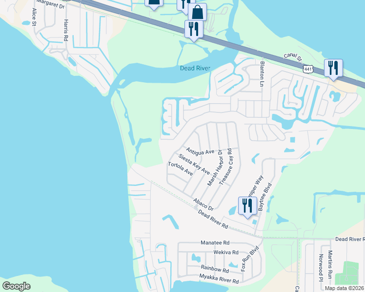 map of restaurants, bars, coffee shops, grocery stores, and more near 4246 Abaco Drive in Tavares
