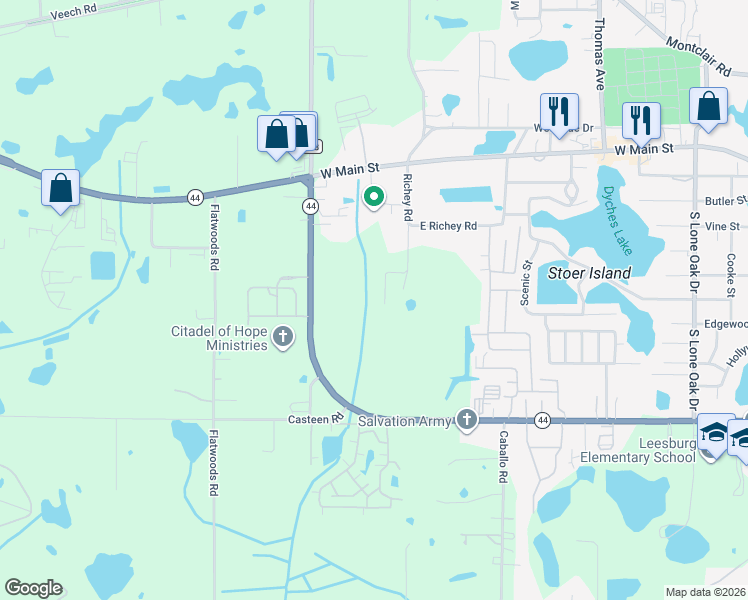 map of restaurants, bars, coffee shops, grocery stores, and more near 431 Richey Road in Leesburg