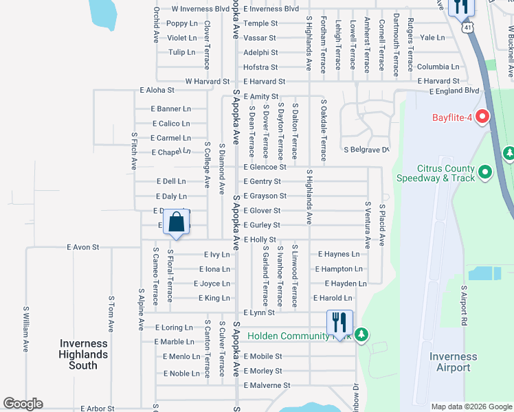 map of restaurants, bars, coffee shops, grocery stores, and more near 6375 East Glover Street in Inverness