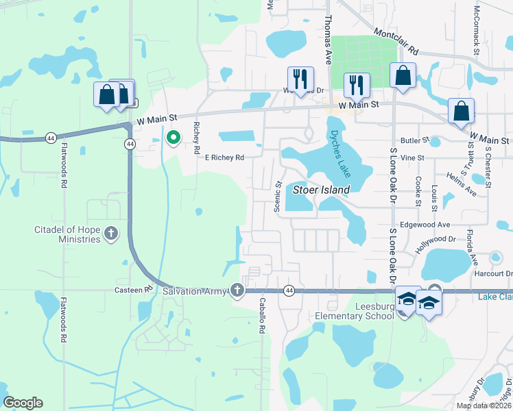 map of restaurants, bars, coffee shops, grocery stores, and more near 605 Old Colony Road in Leesburg