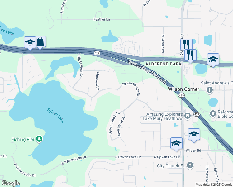 map of restaurants, bars, coffee shops, grocery stores, and more near 634 Christiewood Court in Sanford