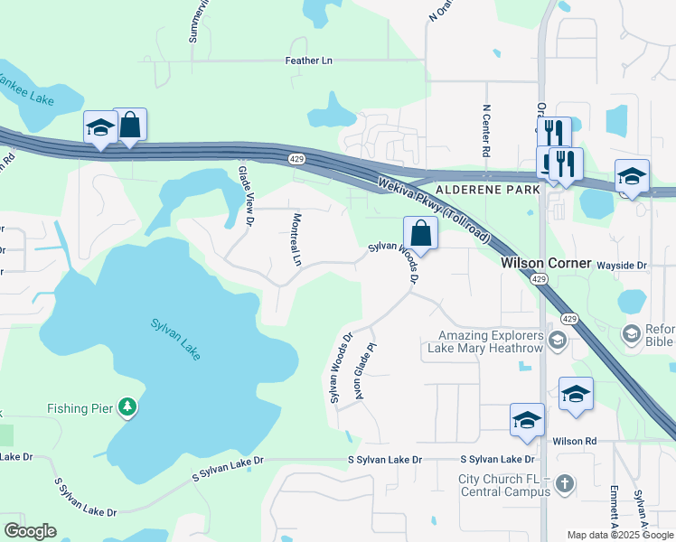 map of restaurants, bars, coffee shops, grocery stores, and more near 634 Christiewood Court in Sanford