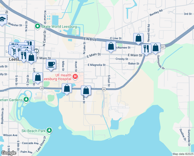 map of restaurants, bars, coffee shops, grocery stores, and more near 856 Washington Street in Leesburg
