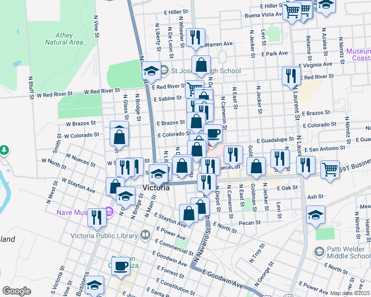 map of restaurants, bars, coffee shops, grocery stores, and more near 1306 North Wheeler Street in Victoria