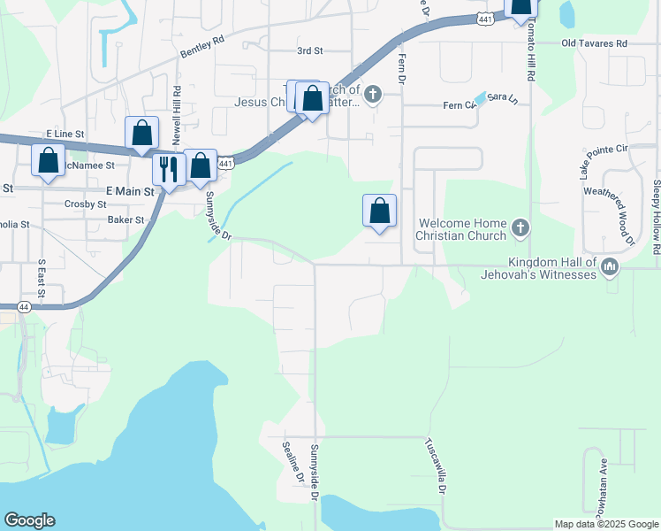 map of restaurants, bars, coffee shops, grocery stores, and more near 307 Sunnyside Drive in Leesburg