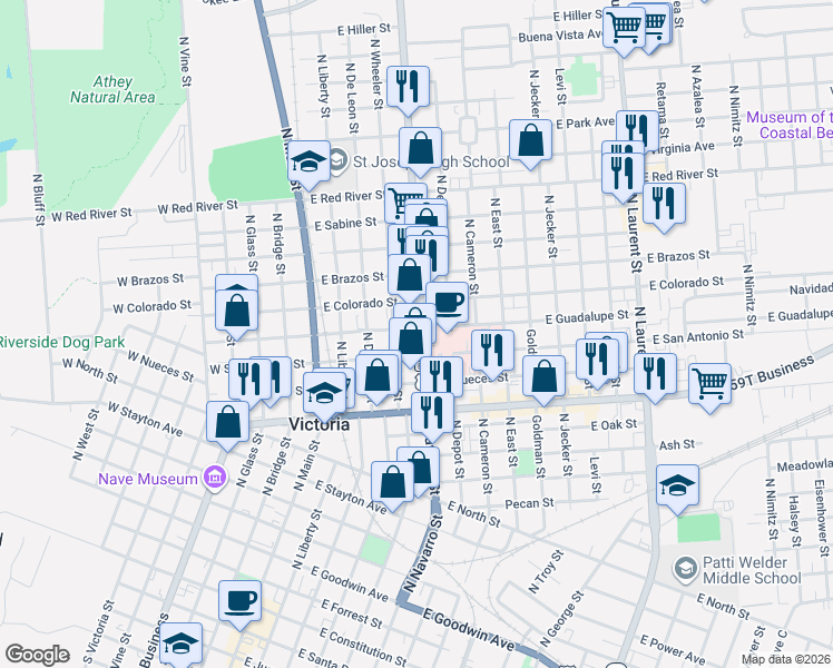 map of restaurants, bars, coffee shops, grocery stores, and more near 1508 North Wheeler Street in Victoria
