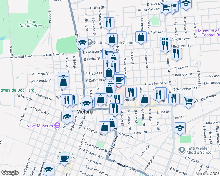 map of restaurants, bars, coffee shops, grocery stores, and more near 1508 North Wheeler Street in Victoria