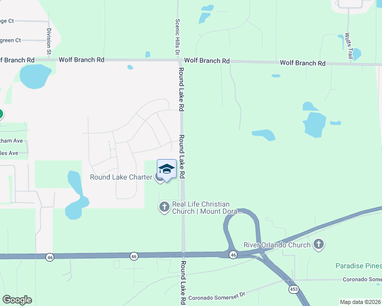 map of restaurants, bars, coffee shops, grocery stores, and more near 31538 Round Lake Road in Mount Dora