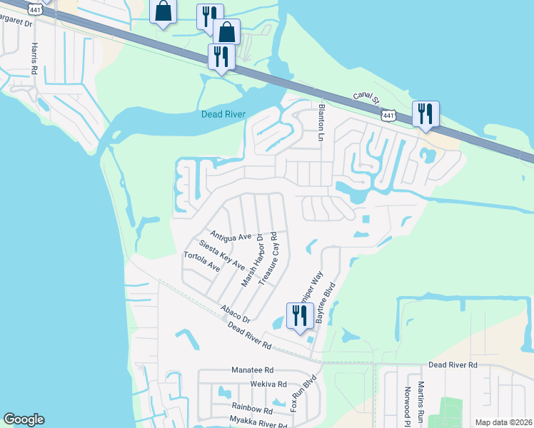 map of restaurants, bars, coffee shops, grocery stores, and more near 4461 Treasure Cay Road in Tavares