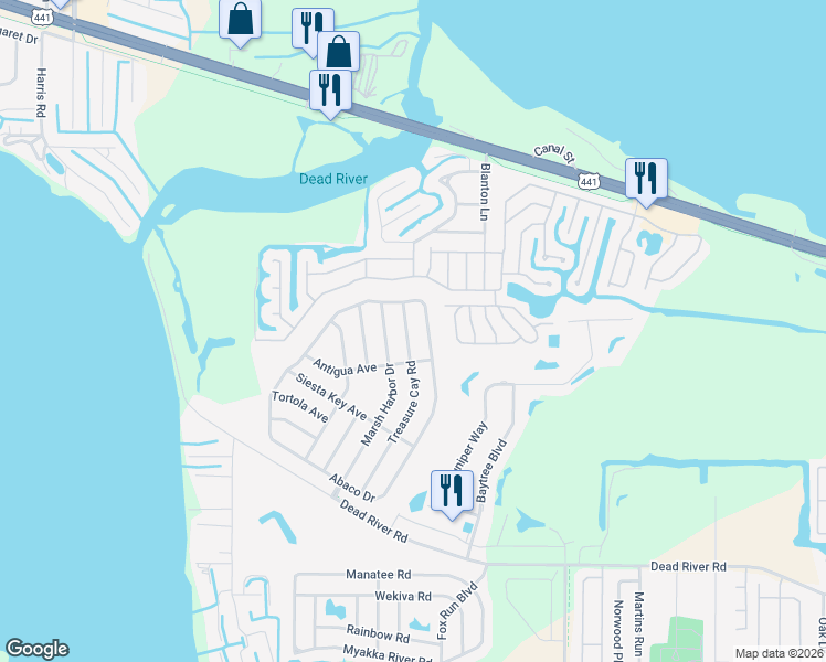 map of restaurants, bars, coffee shops, grocery stores, and more near 4461 Treasure Cay Road in Tavares