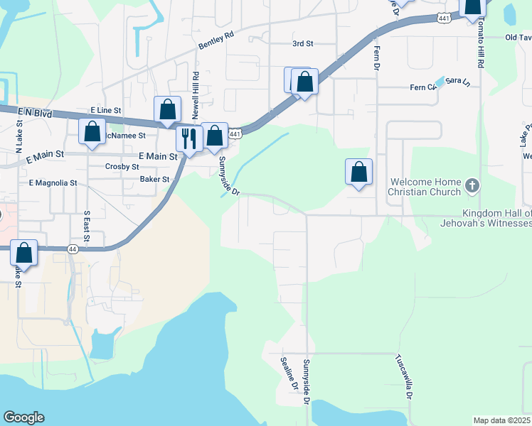 map of restaurants, bars, coffee shops, grocery stores, and more near 215 Sunnyside Drive in Leesburg