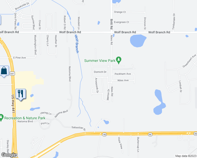 map of restaurants, bars, coffee shops, grocery stores, and more near 3218 Beth Page Loop in Mount Dora