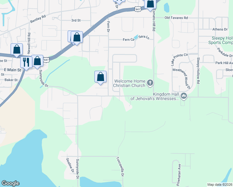map of restaurants, bars, coffee shops, grocery stores, and more near 2250 Angel Fish Loop in Leesburg