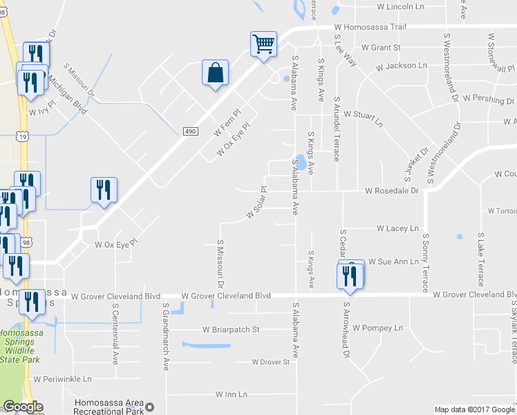 map of restaurants, bars, coffee shops, grocery stores, and more near 7756 West Solar Place in Homosassa