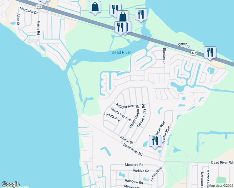 map of restaurants, bars, coffee shops, grocery stores, and more near 4305 Abaco Drive in Tavares