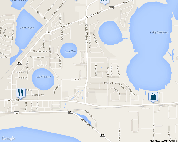 map of restaurants, bars, coffee shops, grocery stores, and more near 4072 Waltham Forest Drive in Tavares