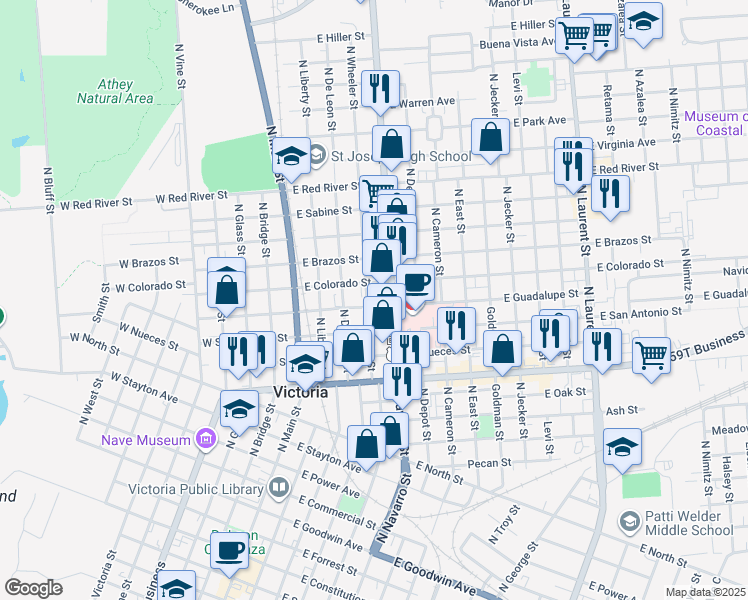 map of restaurants, bars, coffee shops, grocery stores, and more near 1508 North Wheeler Street in Victoria