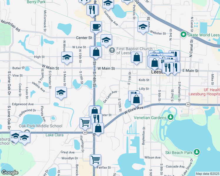 map of restaurants, bars, coffee shops, grocery stores, and more near 302 Cordova Place in Leesburg