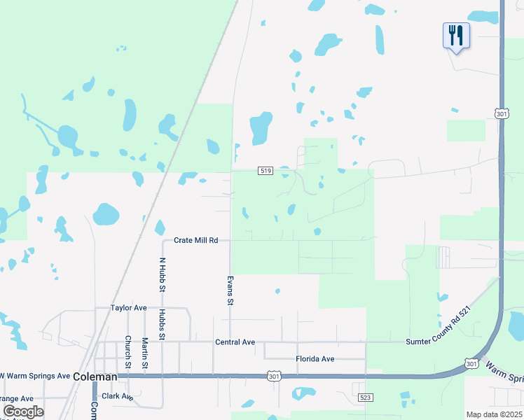 map of restaurants, bars, coffee shops, grocery stores, and more near 2705 County Road 519 in Coleman