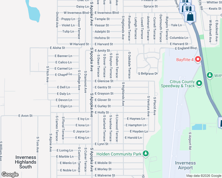 map of restaurants, bars, coffee shops, grocery stores, and more near 6460 East Gentry Street in Inverness