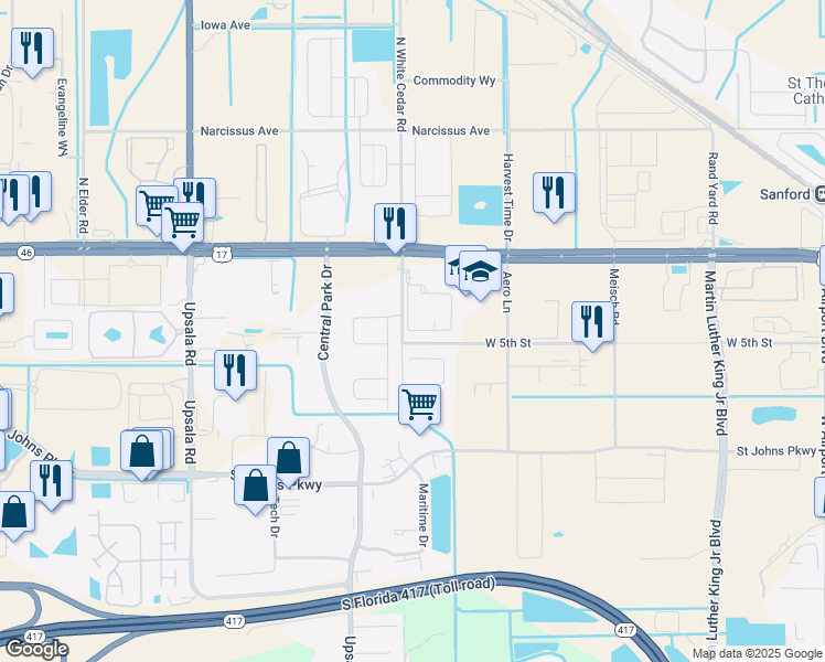 map of restaurants, bars, coffee shops, grocery stores, and more near 2007 Island Bay Circle in Sanford