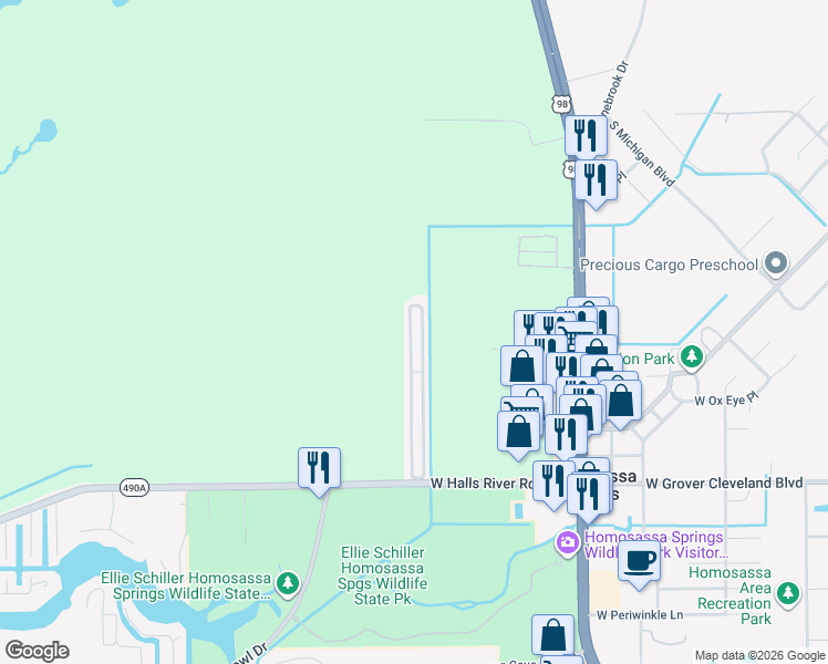 map of restaurants, bars, coffee shops, grocery stores, and more near Unnamed Road in Homosassa