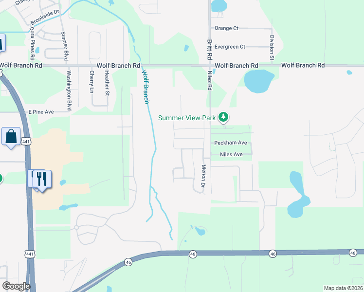 map of restaurants, bars, coffee shops, grocery stores, and more near 3267 Bethpage Loop in Mount Dora