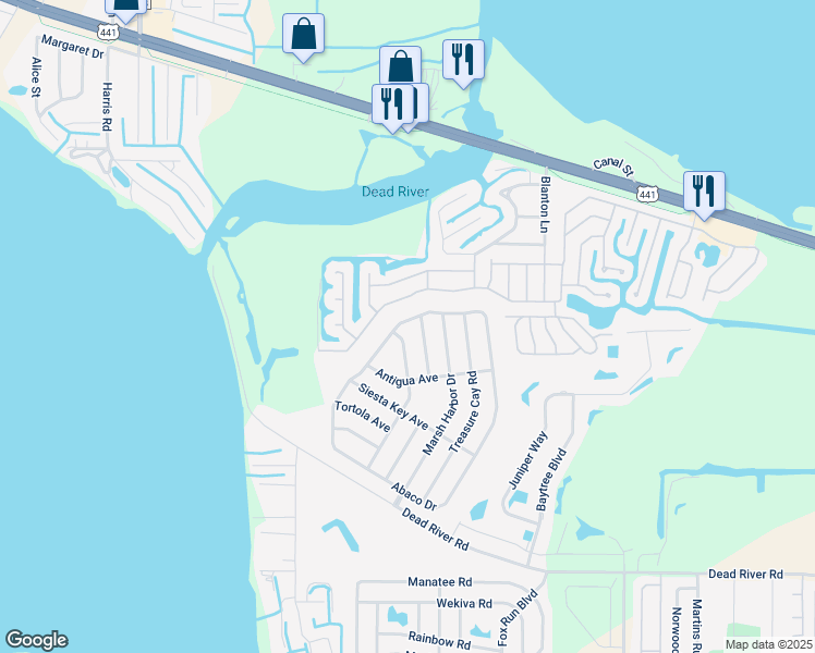 map of restaurants, bars, coffee shops, grocery stores, and more near 4316 Abaco Drive in Tavares