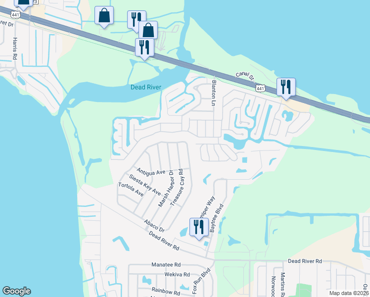 map of restaurants, bars, coffee shops, grocery stores, and more near 4460 Abaco Drive in Tavares