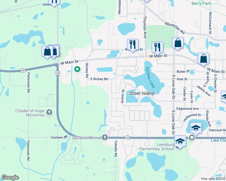 map of restaurants, bars, coffee shops, grocery stores, and more near 518 Old Colony Road in Leesburg