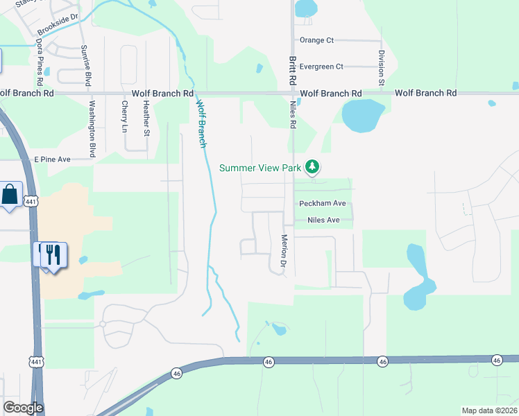 map of restaurants, bars, coffee shops, grocery stores, and more near 3267 Bethpage Loop in Mount Dora