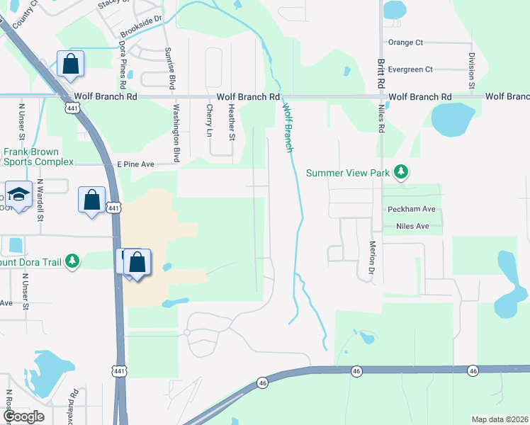 map of restaurants, bars, coffee shops, grocery stores, and more near 1710 Heather Street in Mount Dora