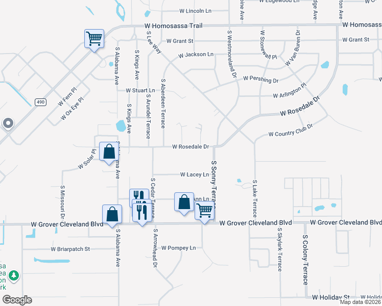 map of restaurants, bars, coffee shops, grocery stores, and more near 7229 West Lacey Lane in Homosassa