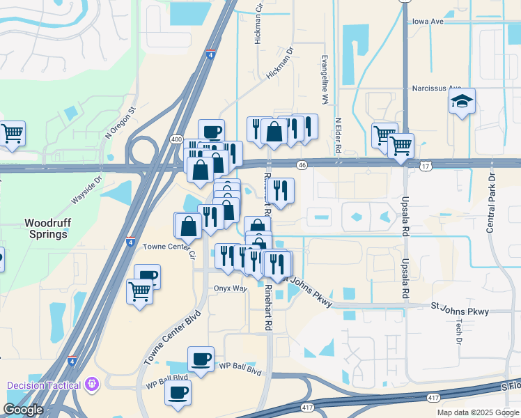 map of restaurants, bars, coffee shops, grocery stores, and more near in Sanford