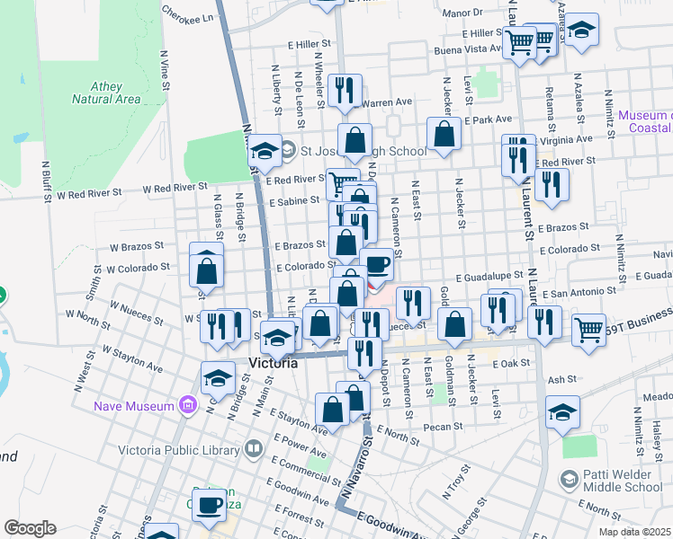 map of restaurants, bars, coffee shops, grocery stores, and more near 1508 North Wheeler Street in Victoria