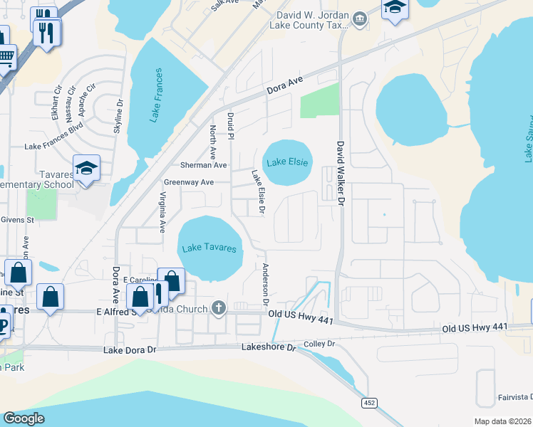 map of restaurants, bars, coffee shops, grocery stores, and more near 846 Lake Elsie Drive in Tavares