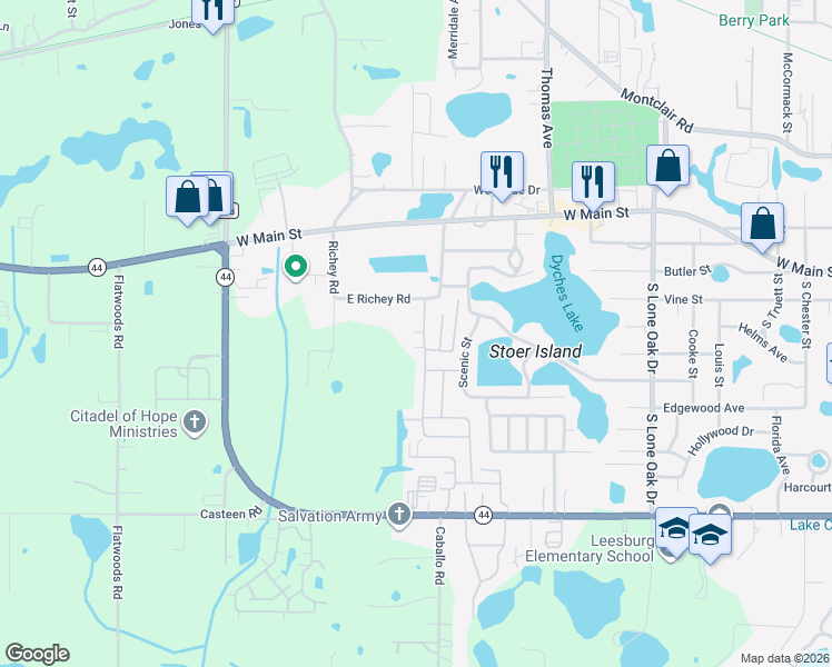 map of restaurants, bars, coffee shops, grocery stores, and more near 515 Old Colony Road in Leesburg