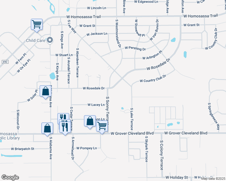 map of restaurants, bars, coffee shops, grocery stores, and more near 7048 West Rosedale Drive in Homosassa