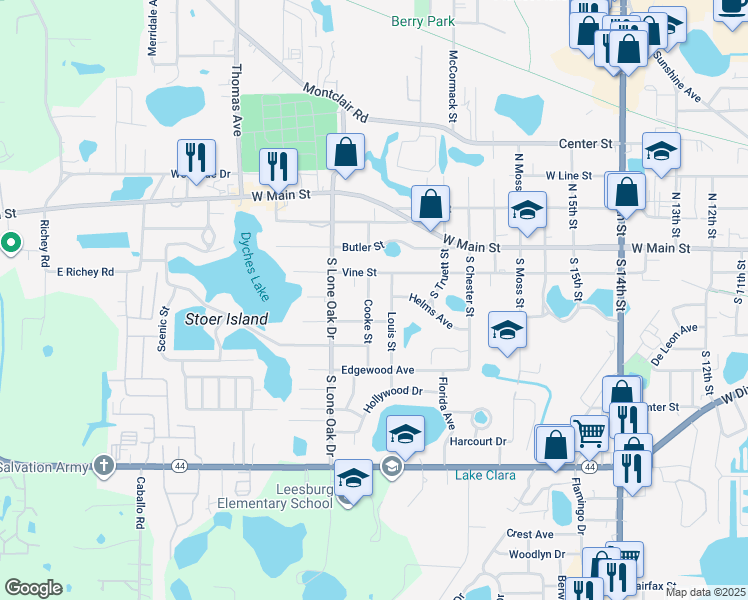 map of restaurants, bars, coffee shops, grocery stores, and more near 300 Cooke Street in Leesburg