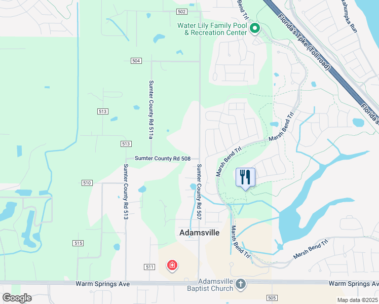 map of restaurants, bars, coffee shops, grocery stores, and more near 4582 County Road 508 in Wildwood