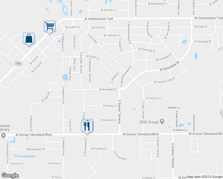 map of restaurants, bars, coffee shops, grocery stores, and more near 7128 West Rosedale Drive in Homosassa