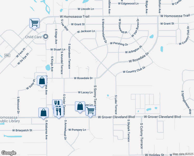 map of restaurants, bars, coffee shops, grocery stores, and more near 7048 West Rosedale Drive in Homosassa