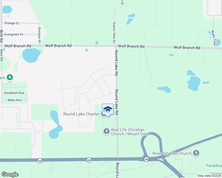 map of restaurants, bars, coffee shops, grocery stores, and more near 31538 Round Lake Road in Mount Dora